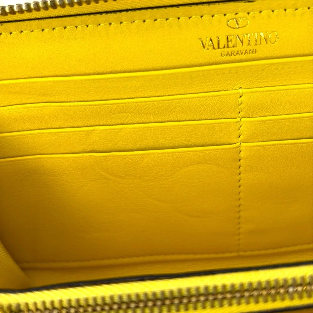 Valentino Garavani Yellow‎ Rock Stud Zipper Wallet